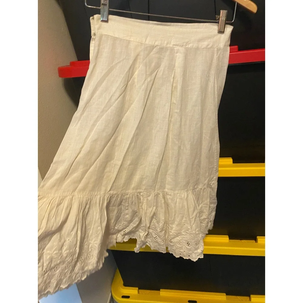 Vintage Midi Skirt Slip Petticoat Eyelet Lace Ruffle White Cottagecore Boho Folk